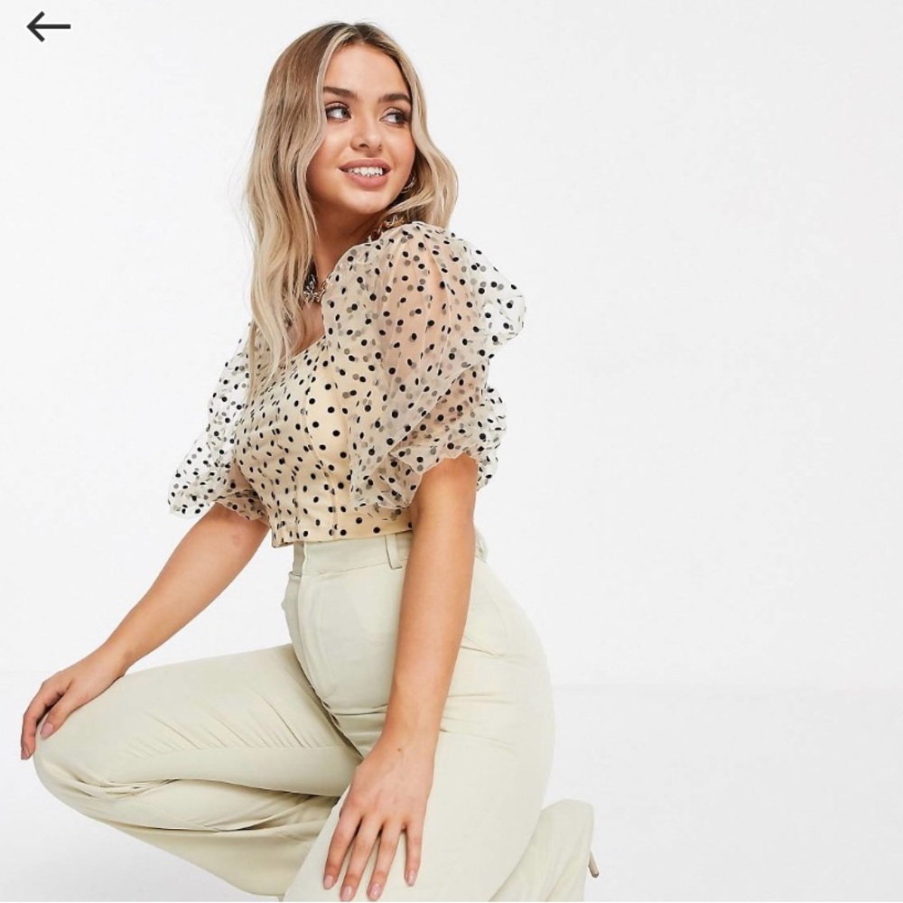 Polka dot organza puff sleeve top